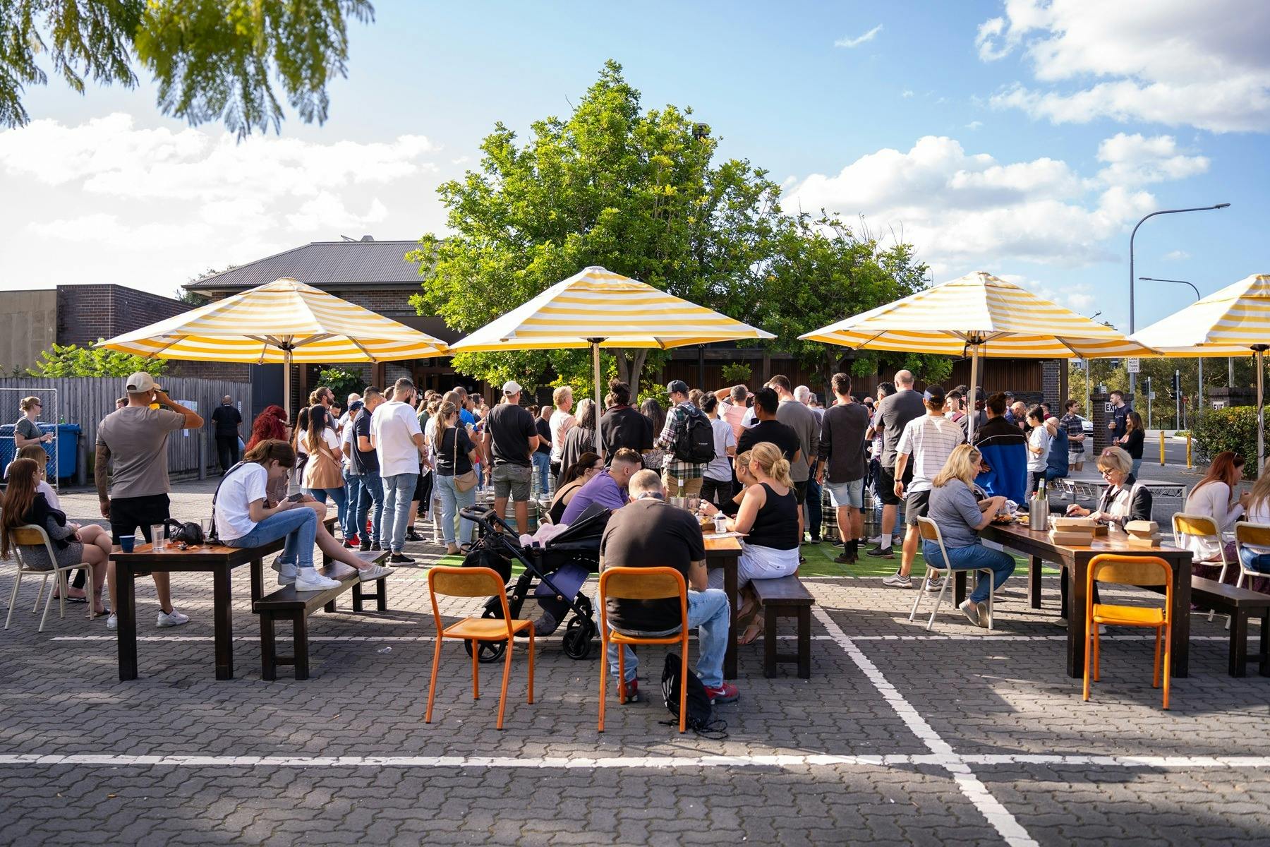 Car park with full tables