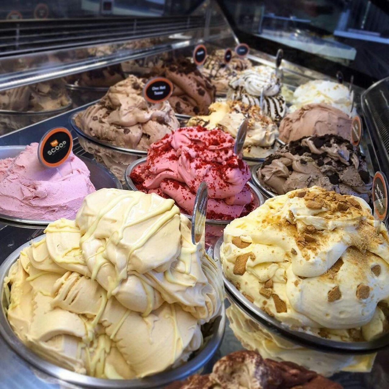 Icecream tubs in a restaurant front