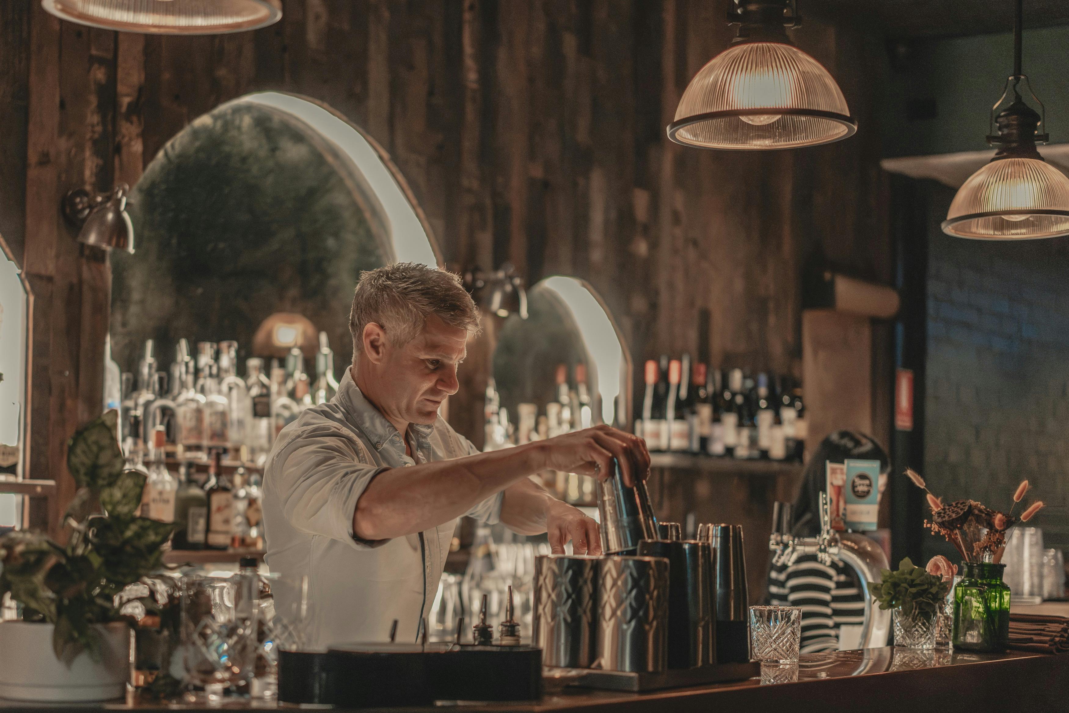 Bartender making cocktails