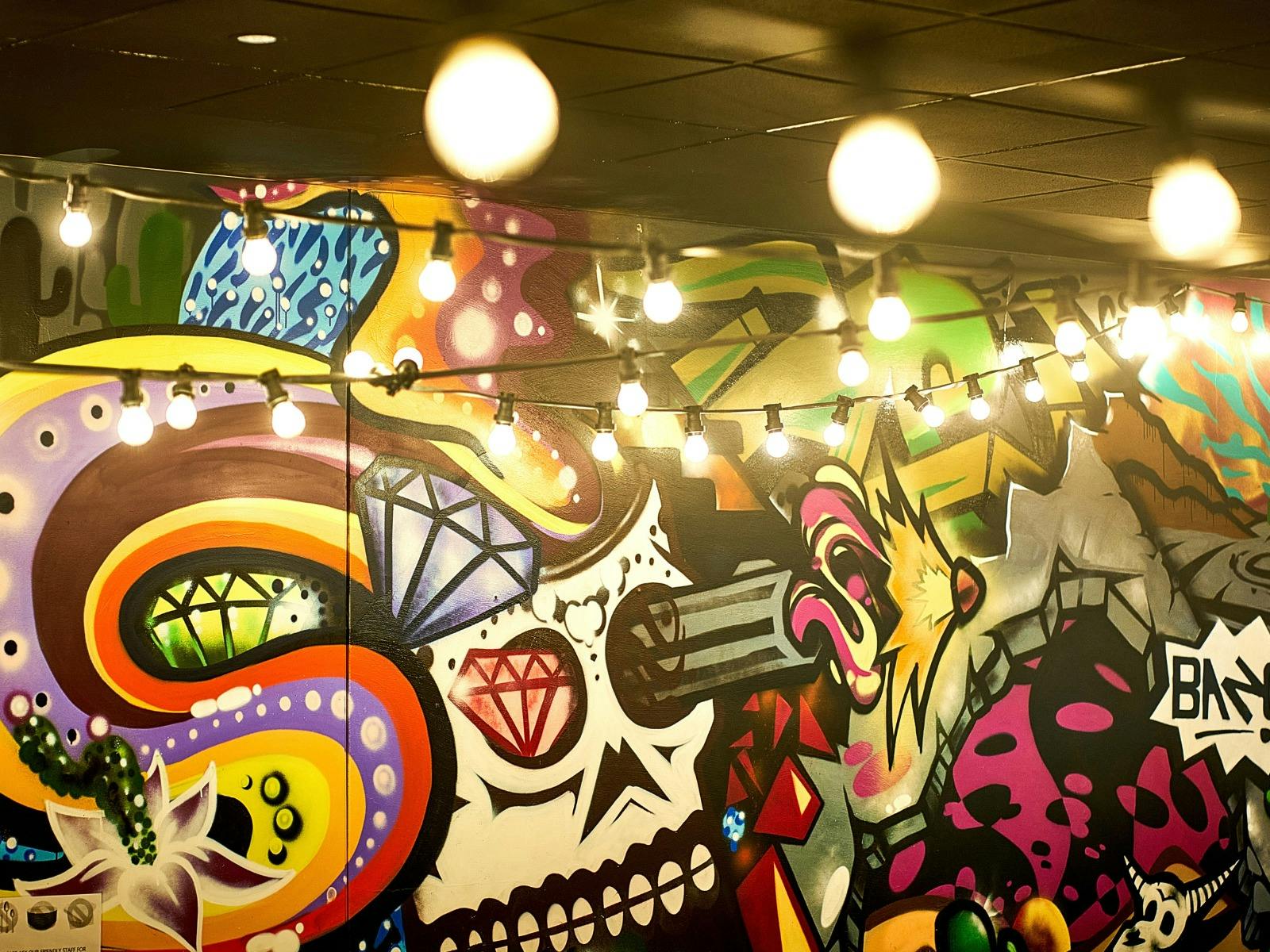 Bright and colourful wallpaper at T-Bones, Tex Mex