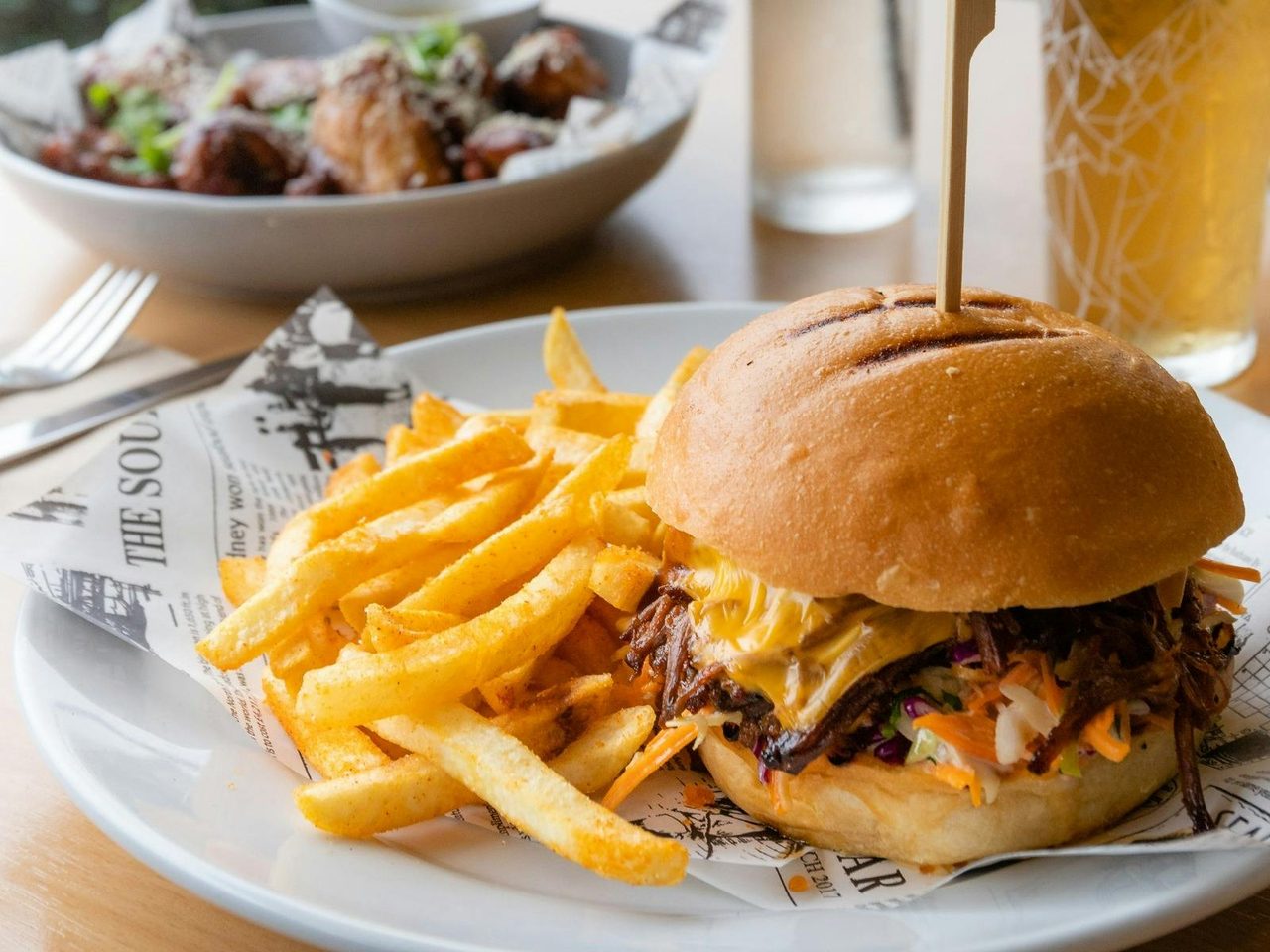 Burger and chips from The Bistro