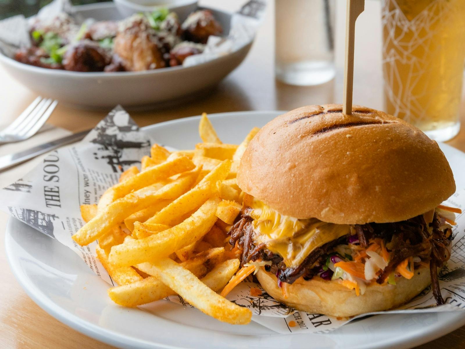 Burger and chips from The Bistro