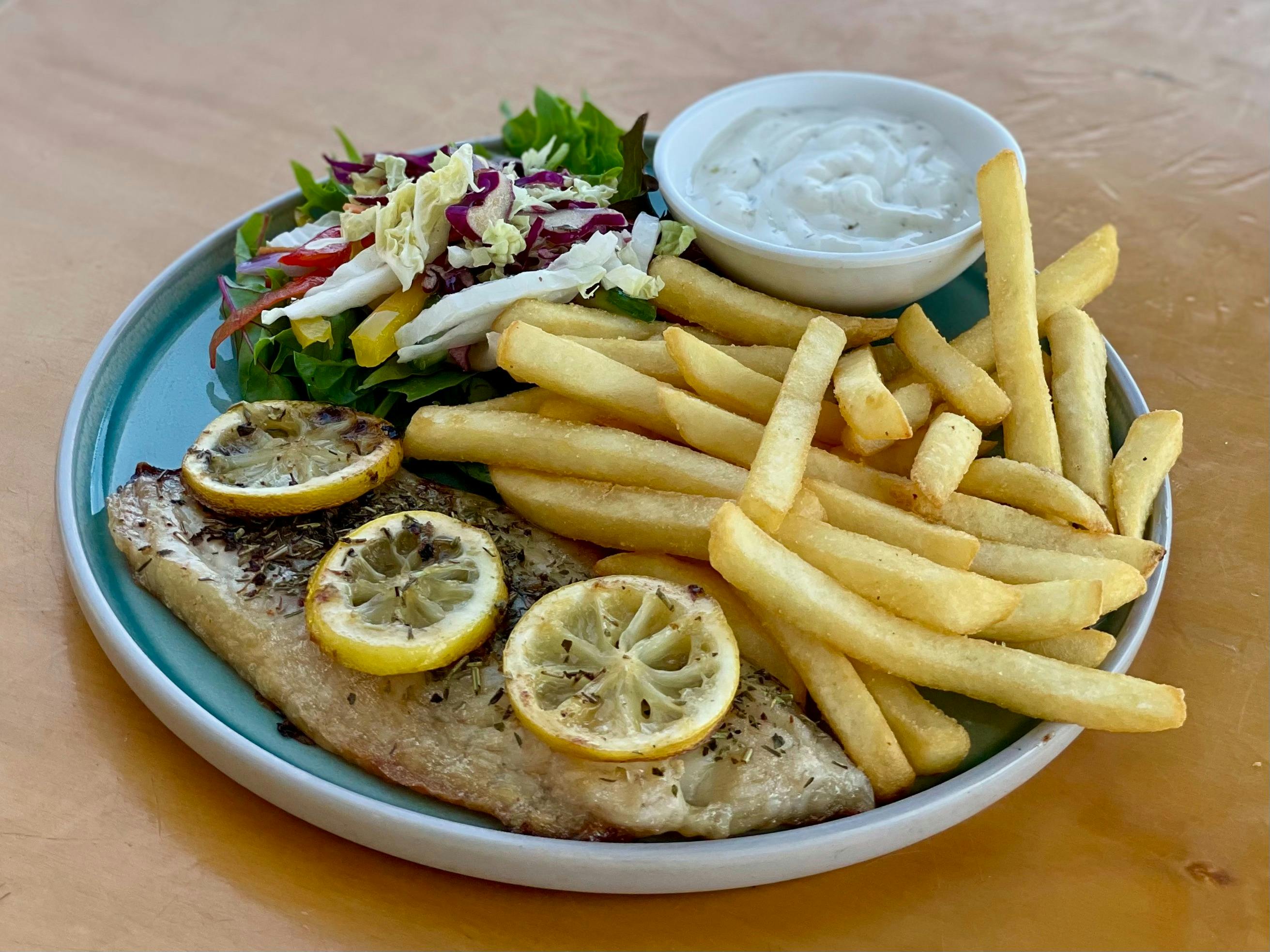 Grilled Fish & Chips - The Lazy George Cafe