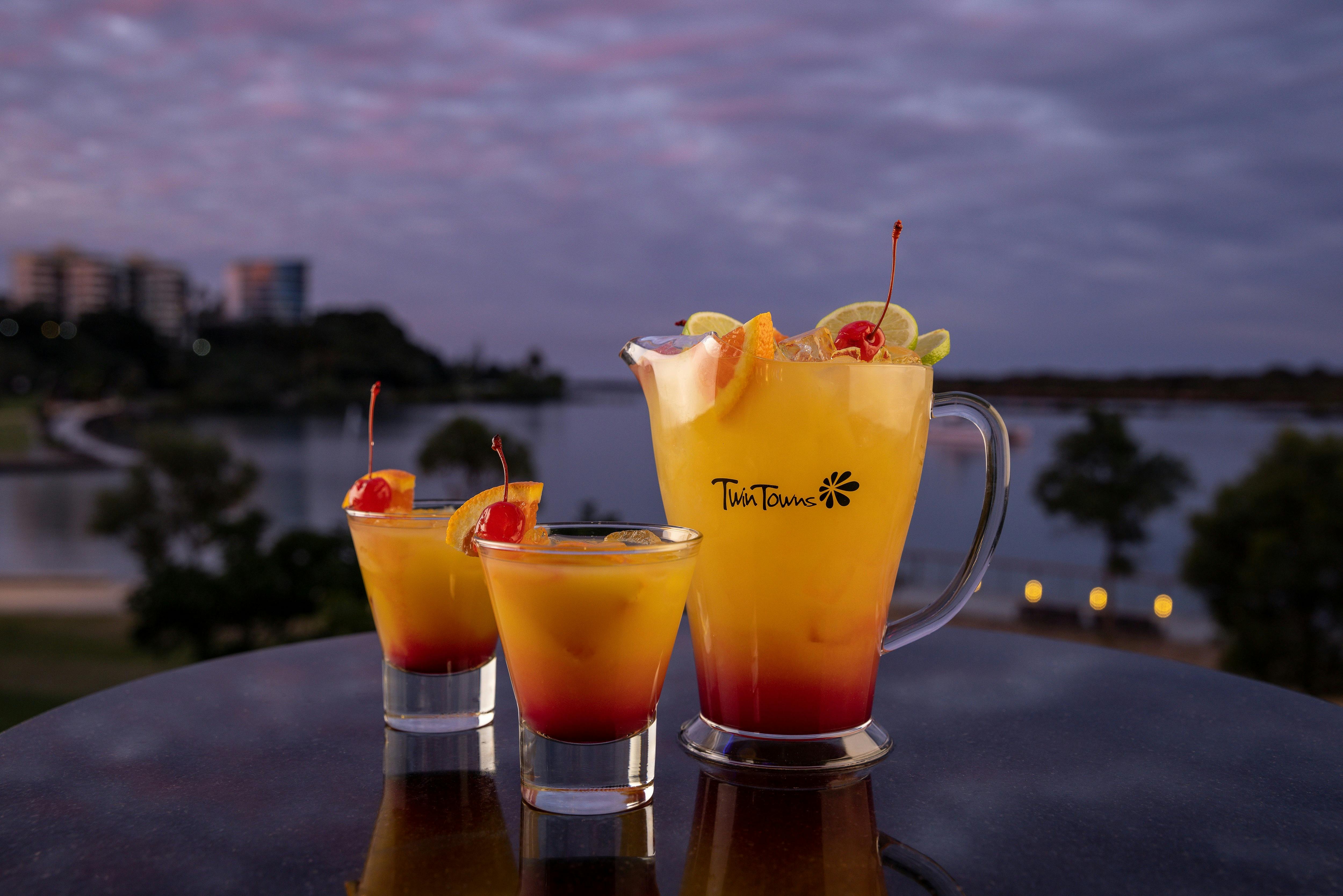 Twin Towns cocktail jugs are a popular choice to share overlooking the Jack Evans boat harbour