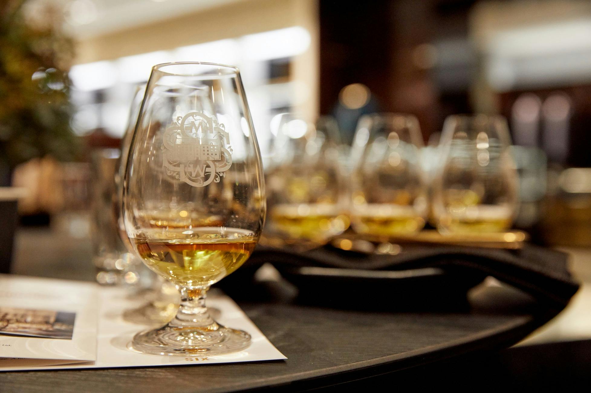 Drams of whisky at a tasting event