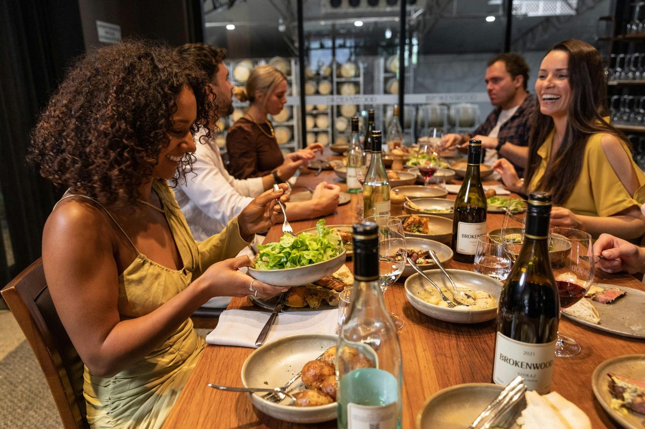Group dining at The Wood Restaurant