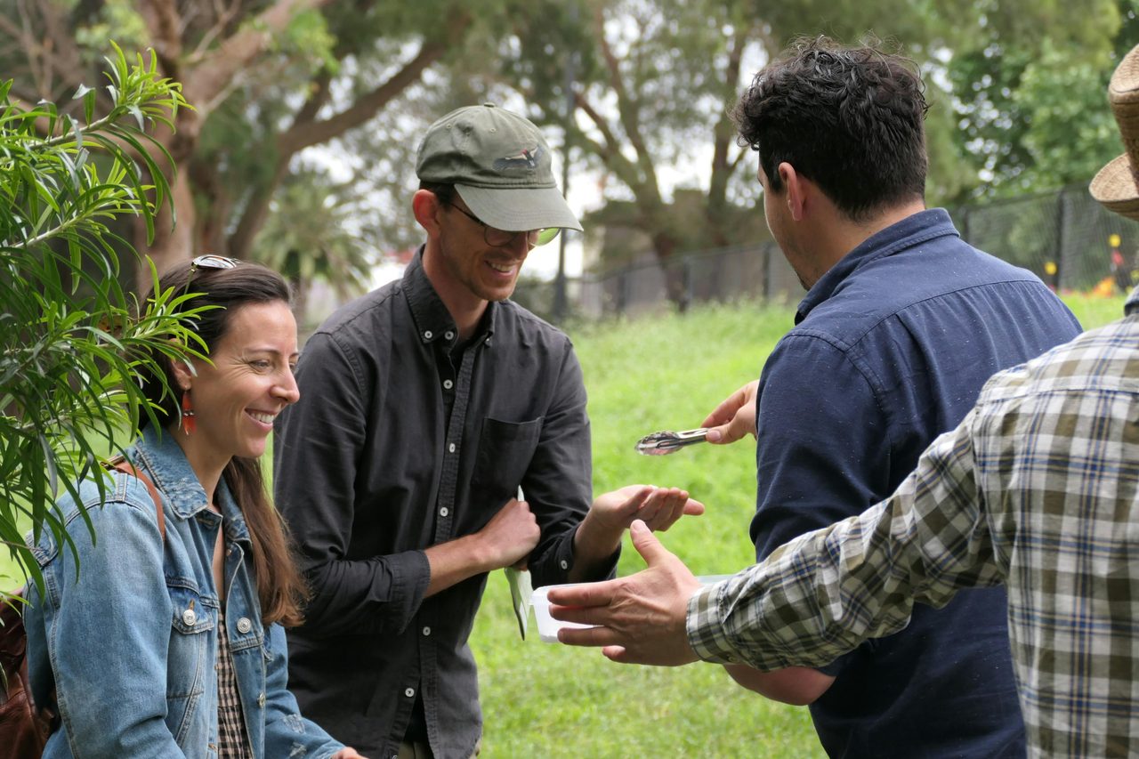 a group eating foods