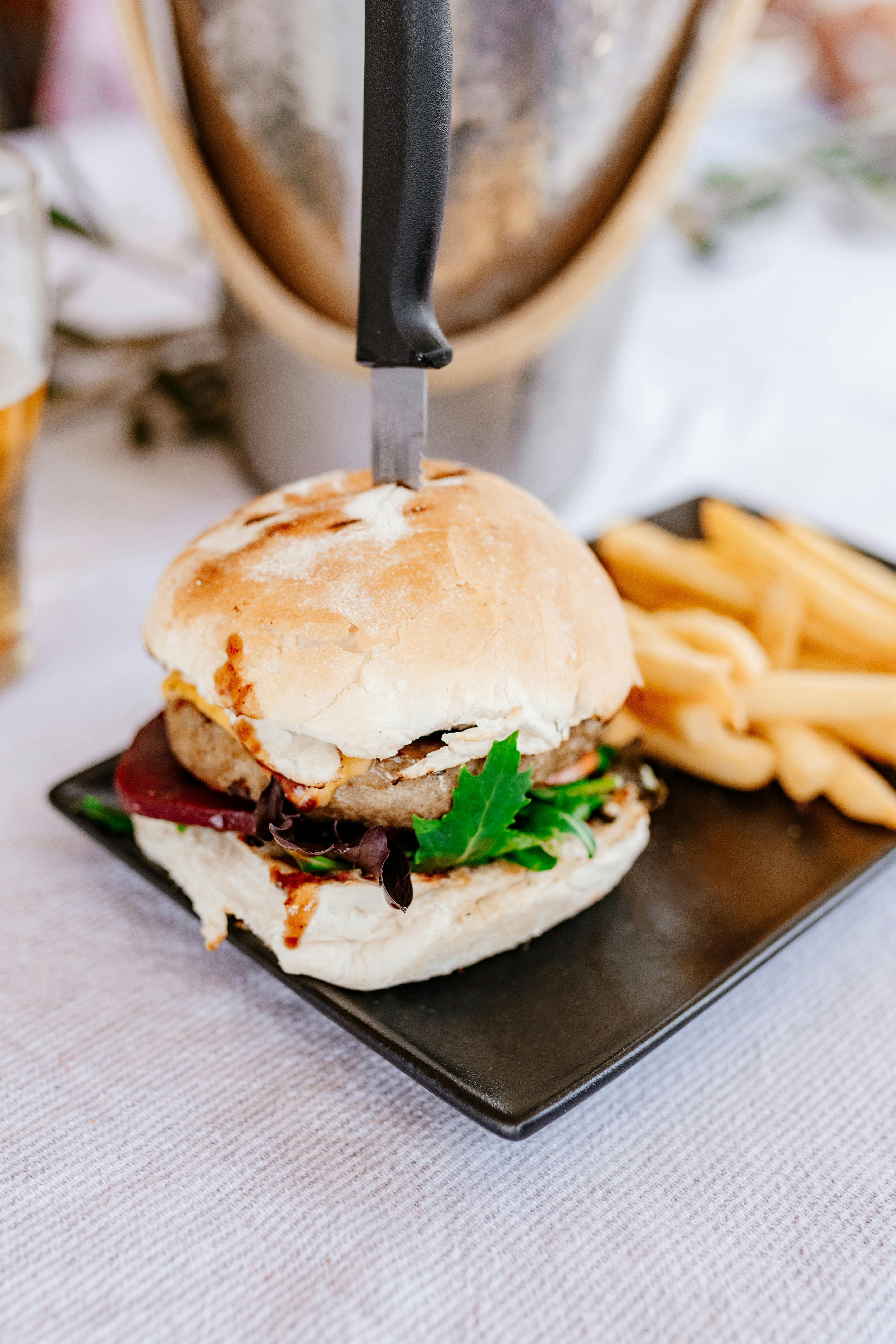 Beef Burger Fresh Bun and Crunchy Chips