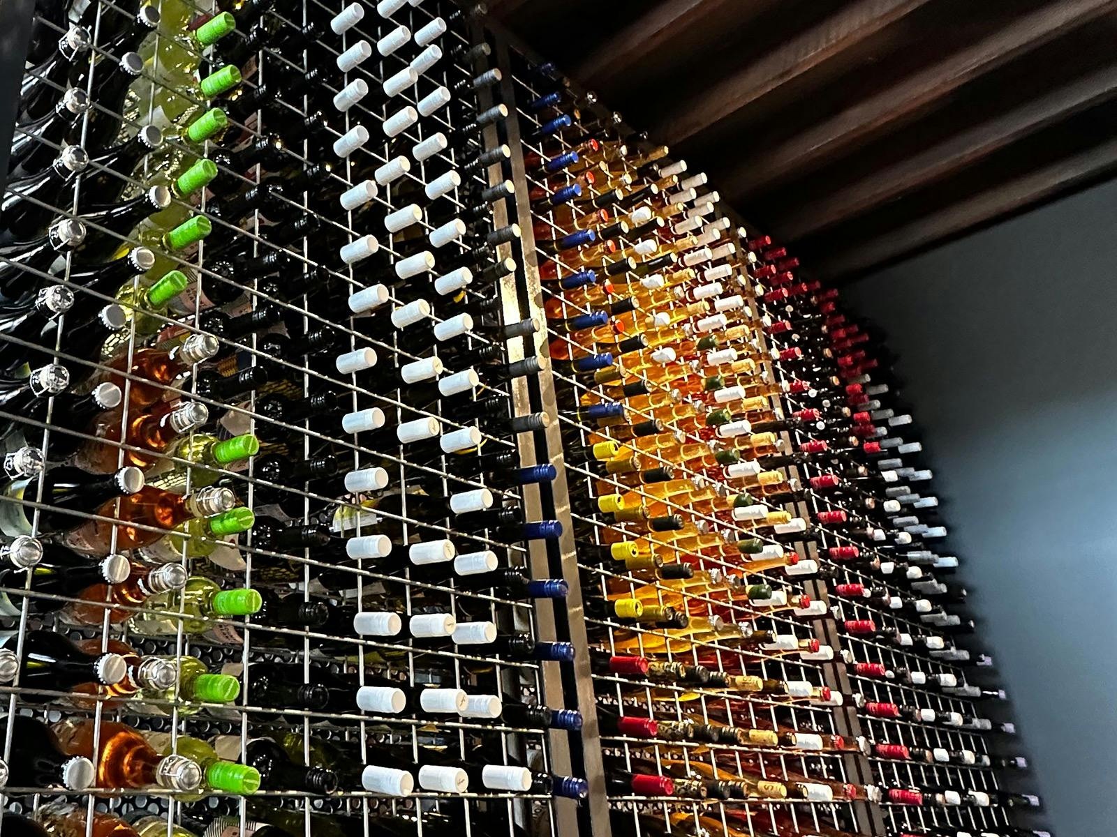 The wine wall at Wharf St. Distillery, Forster NSW