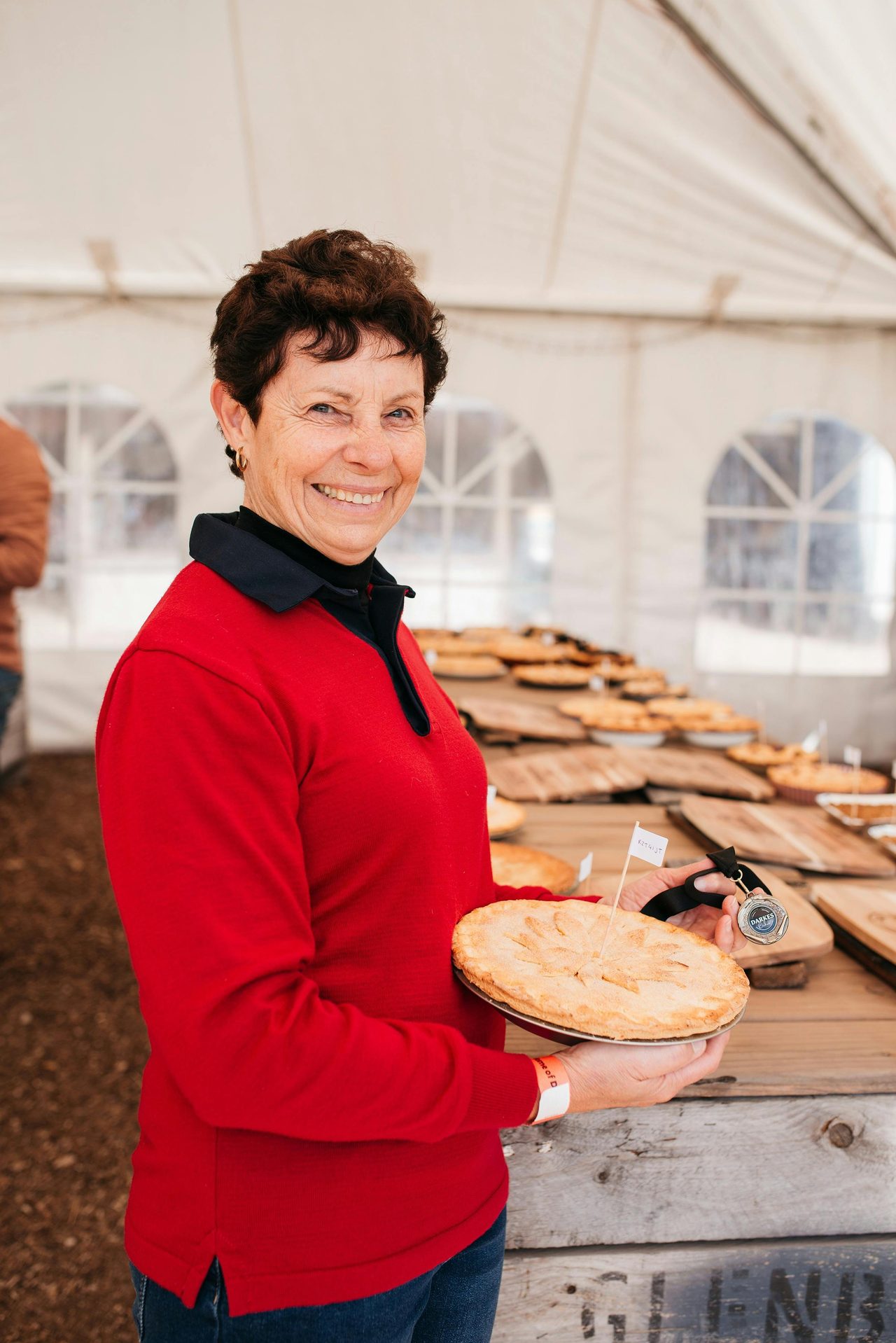 lady holding pie