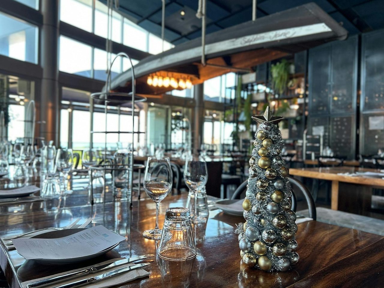 Festive dining with ocean views