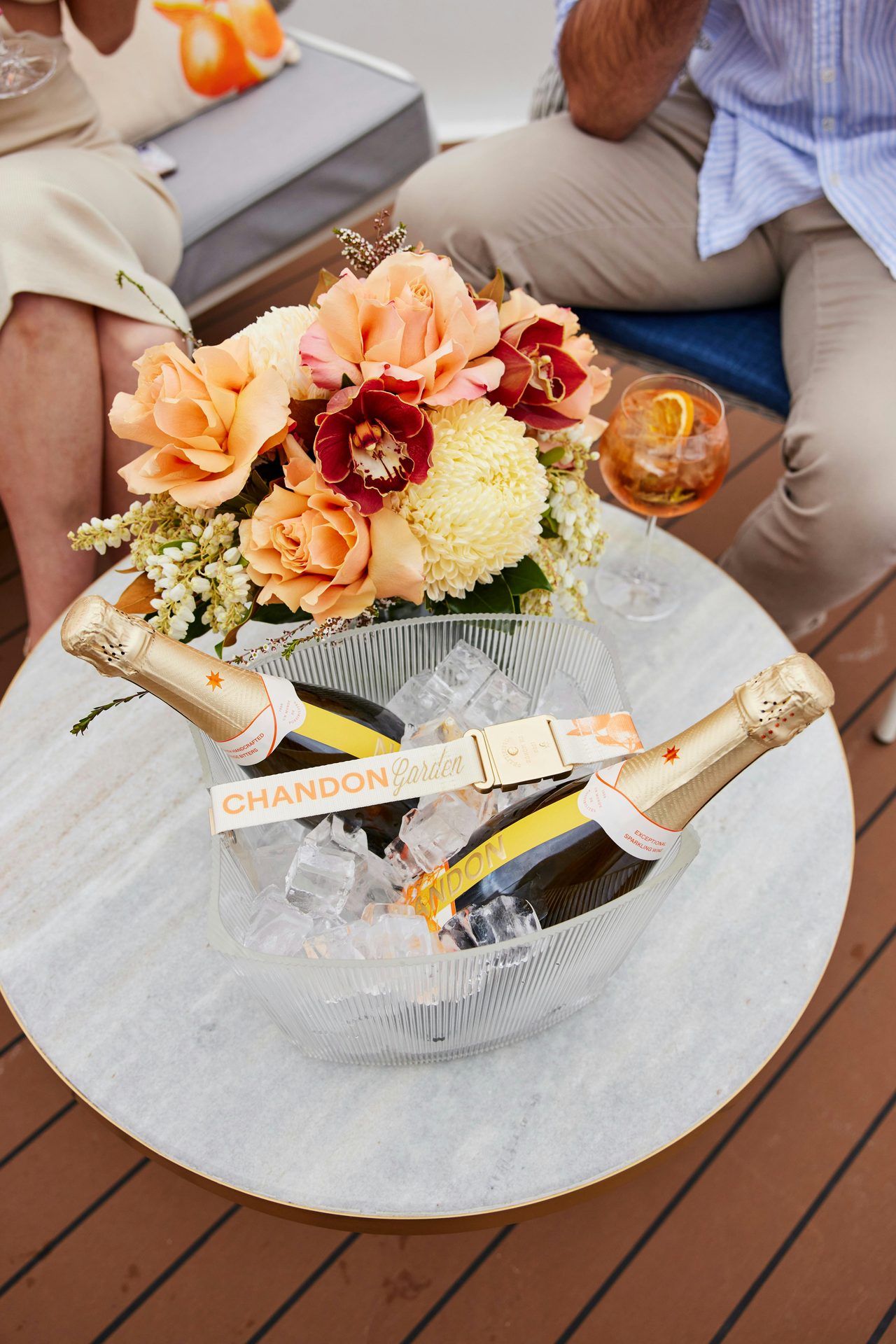 Bottles of Chandon chilling in ice bucket