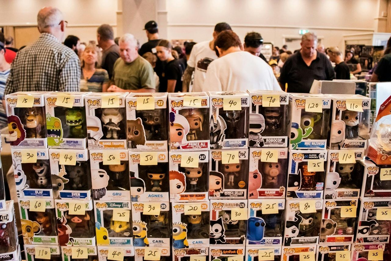 Funko Pop toys stacked up on display