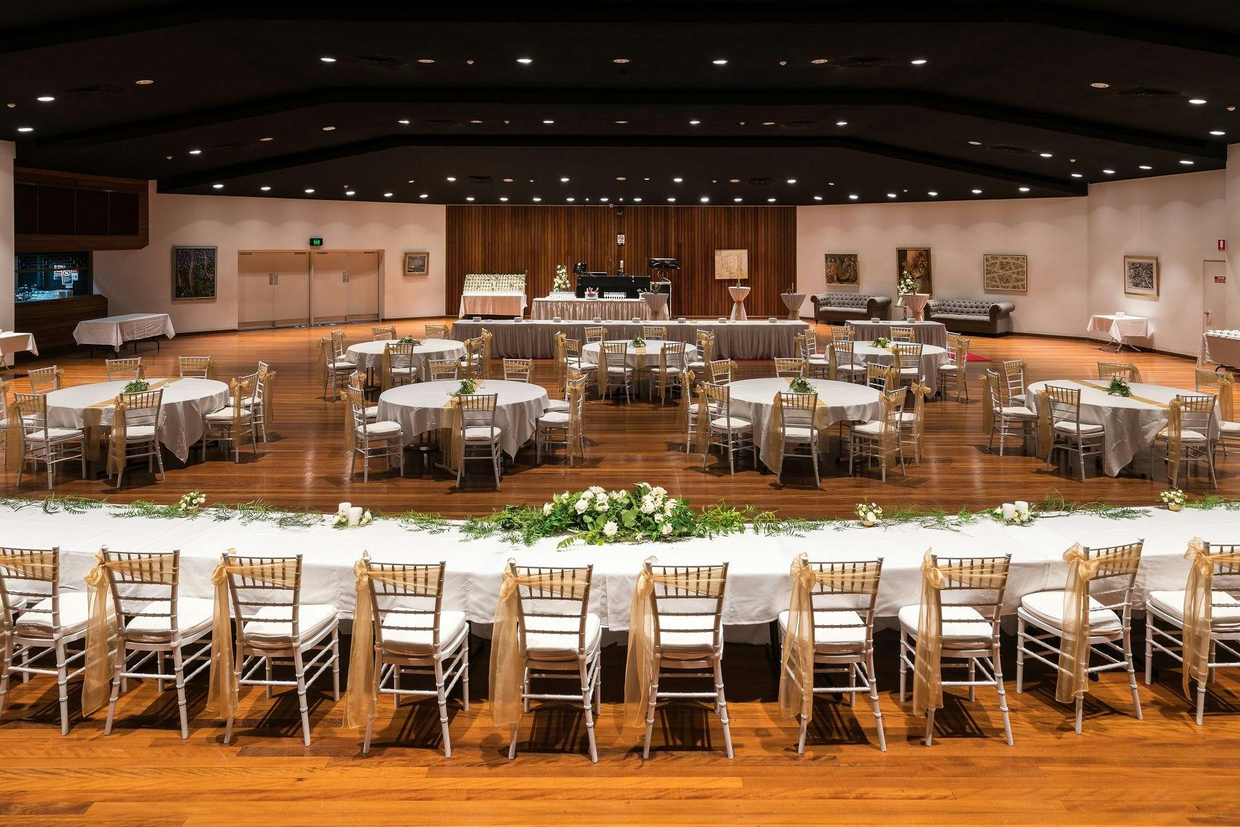 Camden Civic Centre Macarthur Auditorium set up for a wedding
