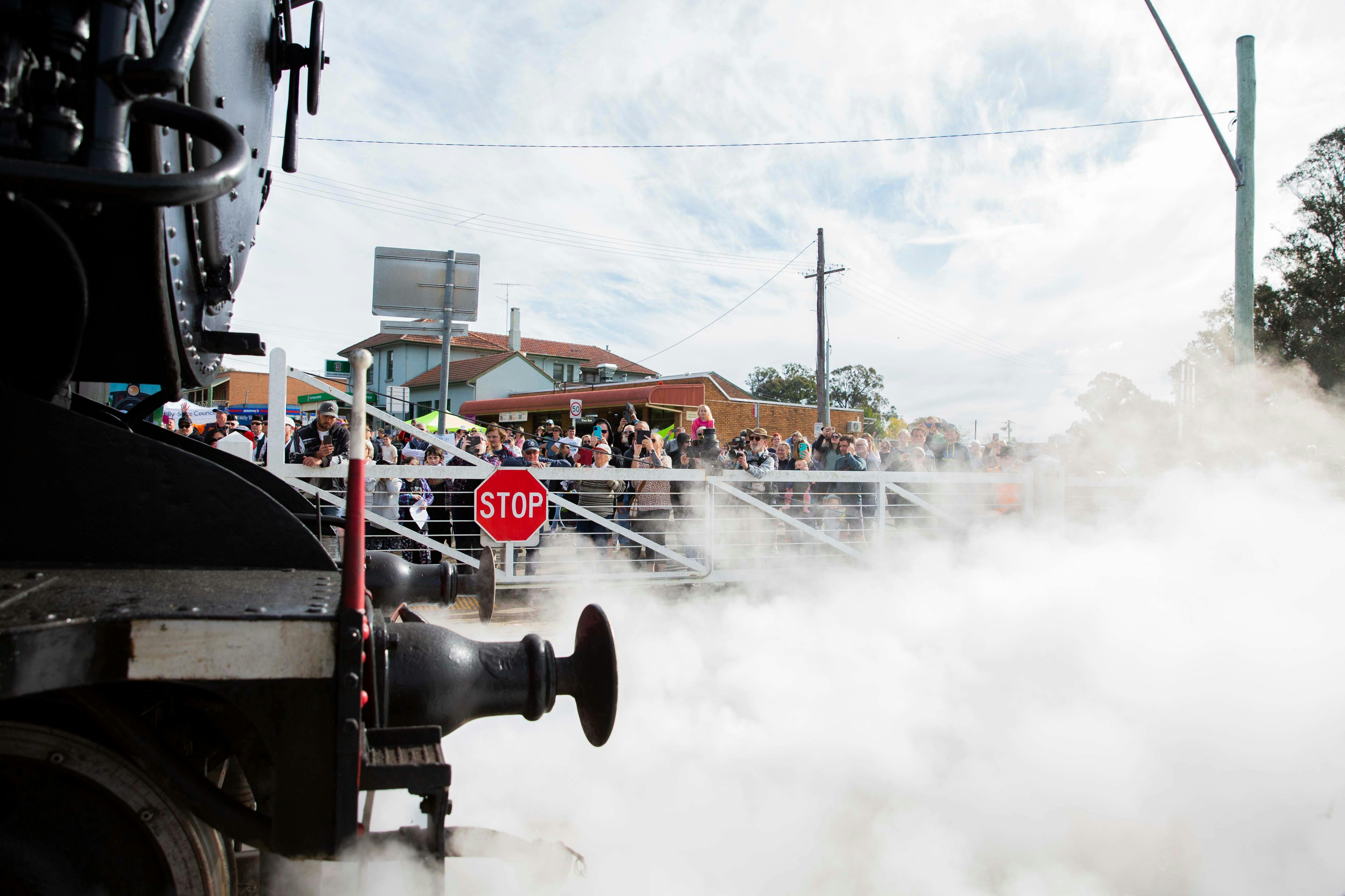 A steam locomotive prepares to depart