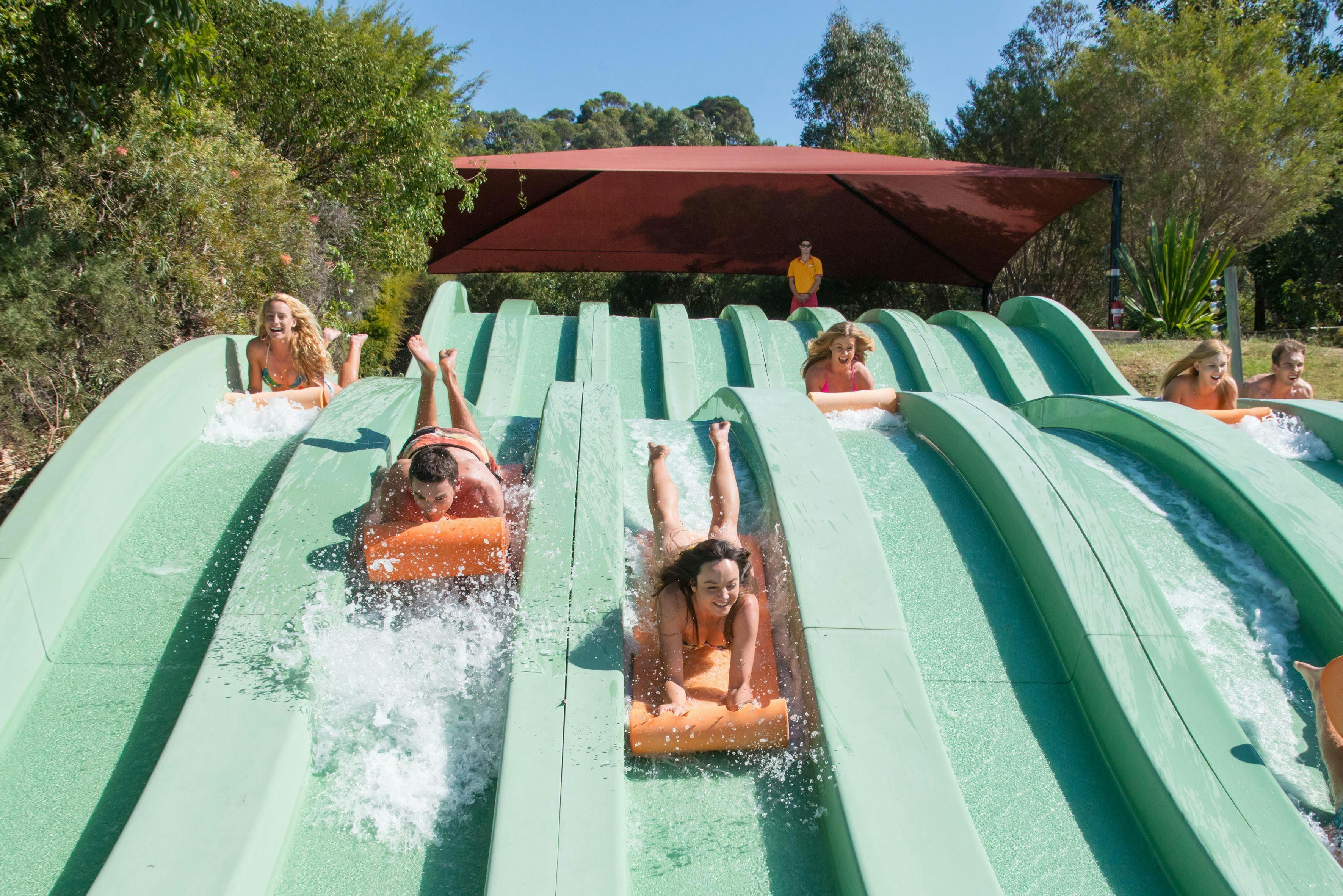 Race your family and friends on Surf Hill, 8 lane aqua racer