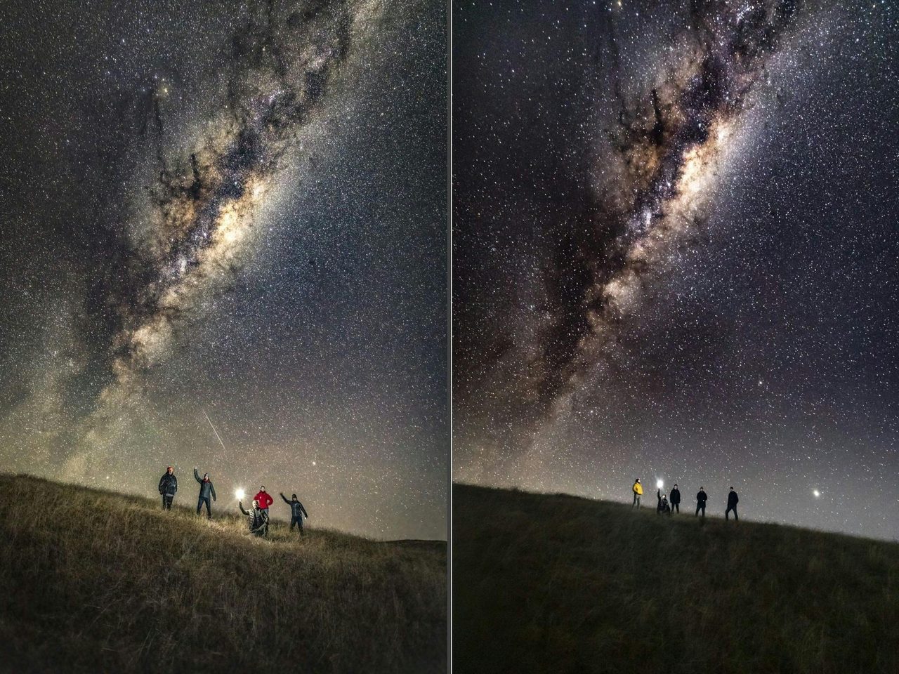 A group of astrophotographers under the Milky Way
