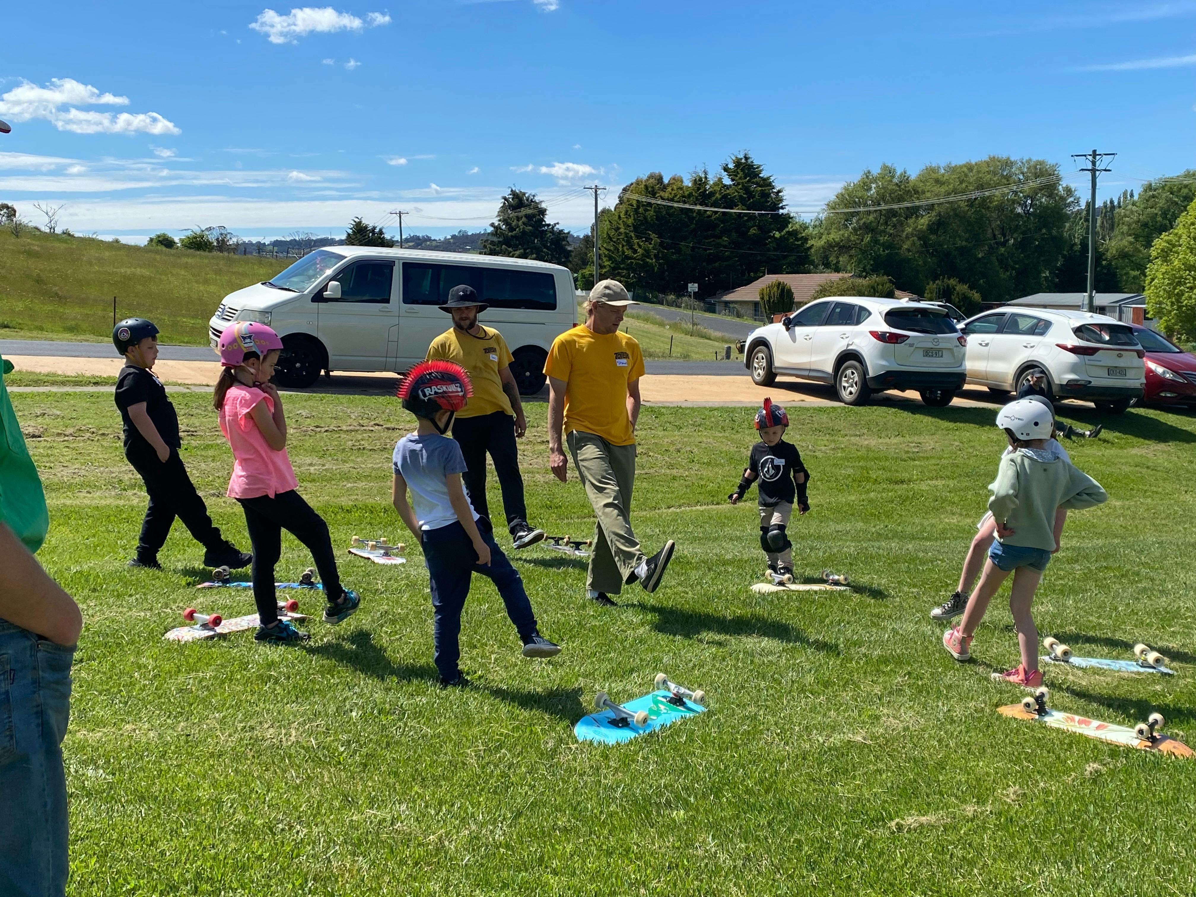 Practicing for their skating workshop