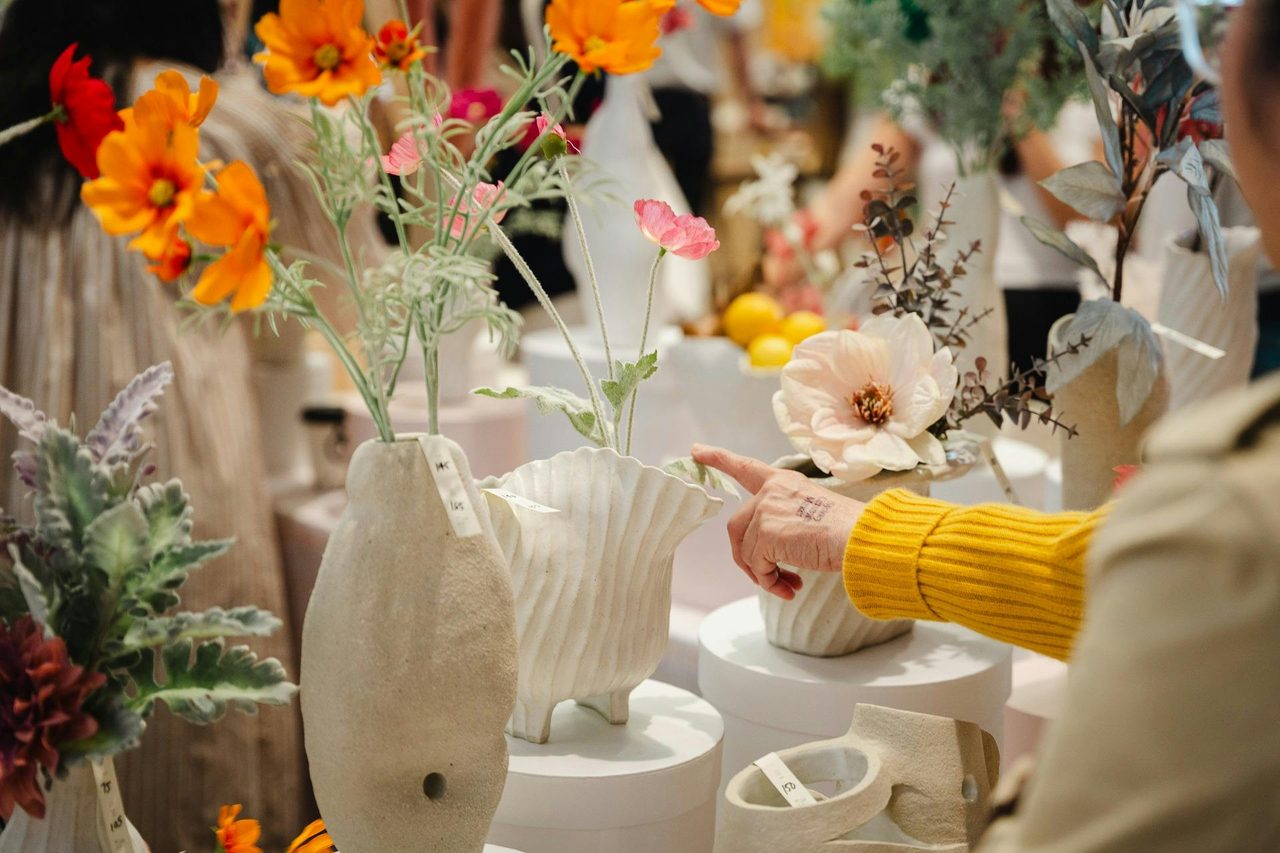 Ceramic works on display that couple both as sculptural and functional pieces