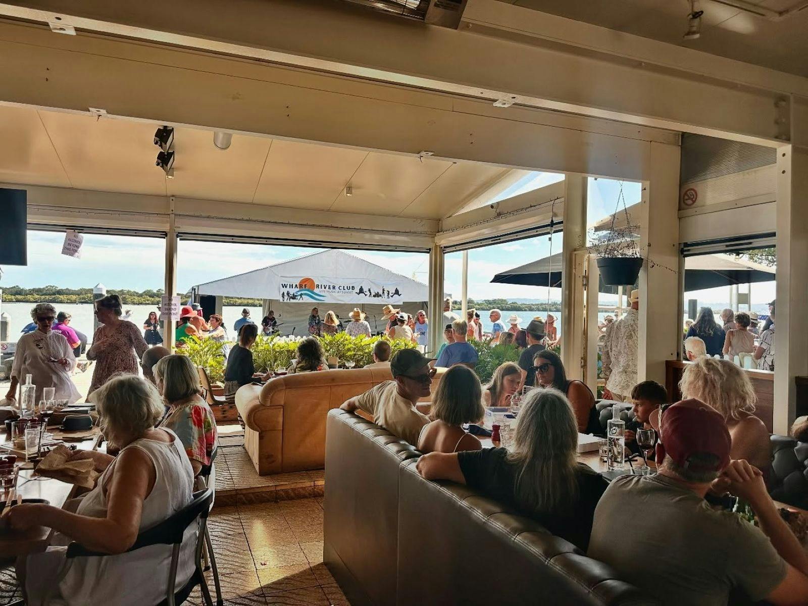 Dining and crowd at Wharf River Club