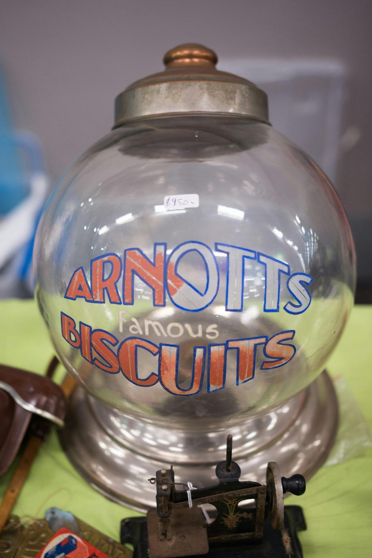 Vintage glass Arnotts biscuit vase