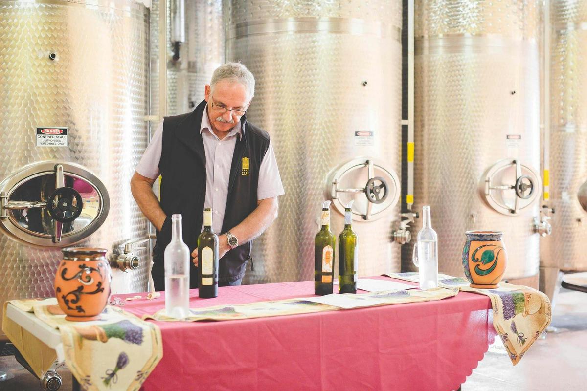 Expert winemaker presenting premium wines at boutique Hunter Valley cellar door