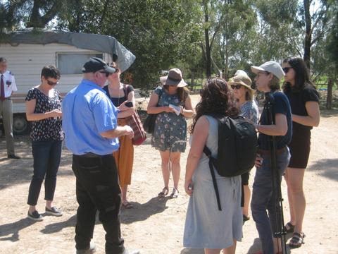 Travel writers from Sydney meet organic rice farmer near Leeton NSW