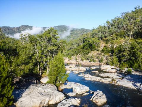 Looking down the Coxs River near Bowtells Swing Bridge