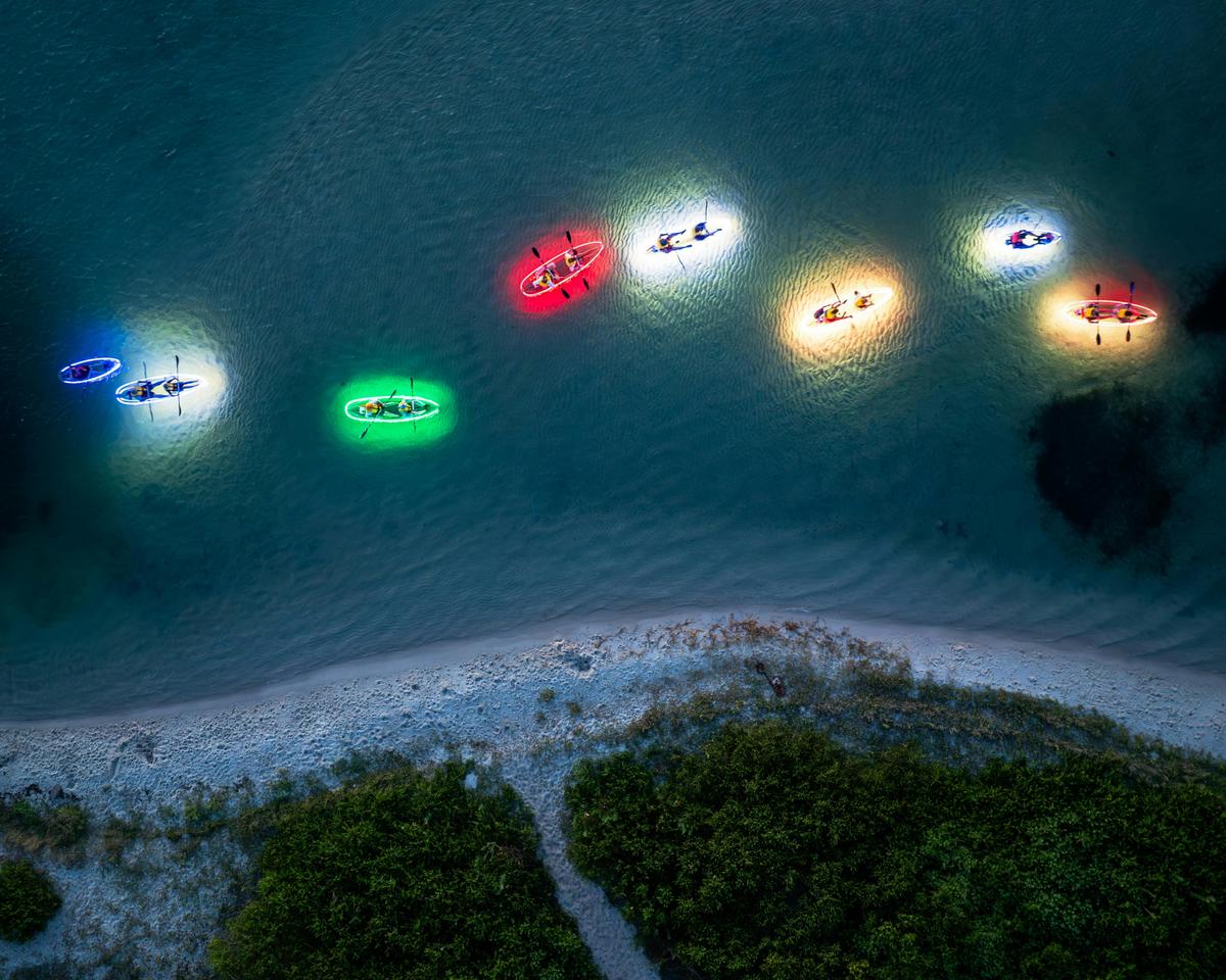 Drone shot of kayaks