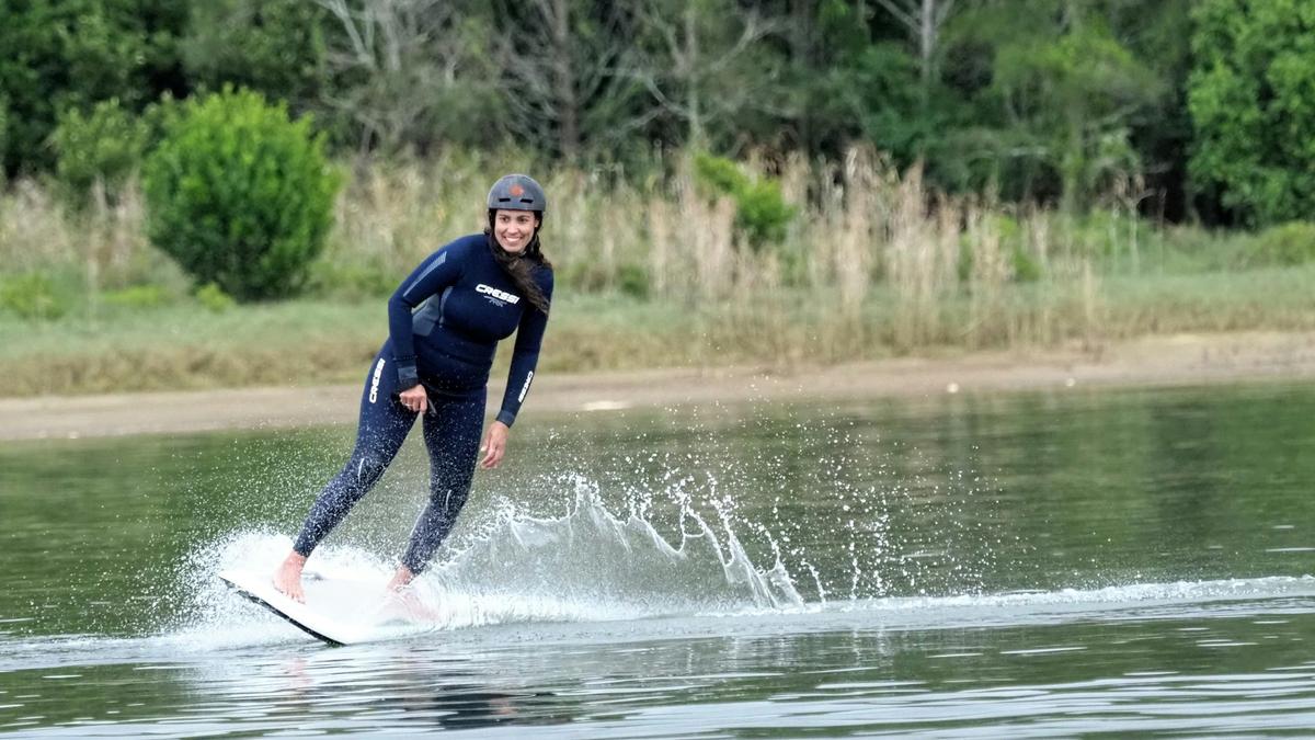 Emily having fun on a Fliteboard