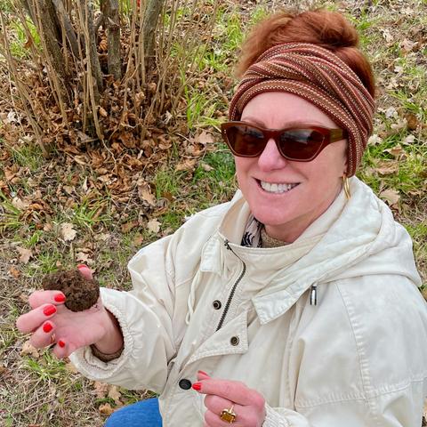 Roberta Muir with a truffle at Fish River Truffles