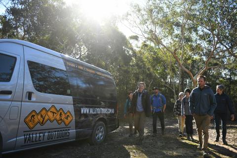 People leaving the bus for an adventure