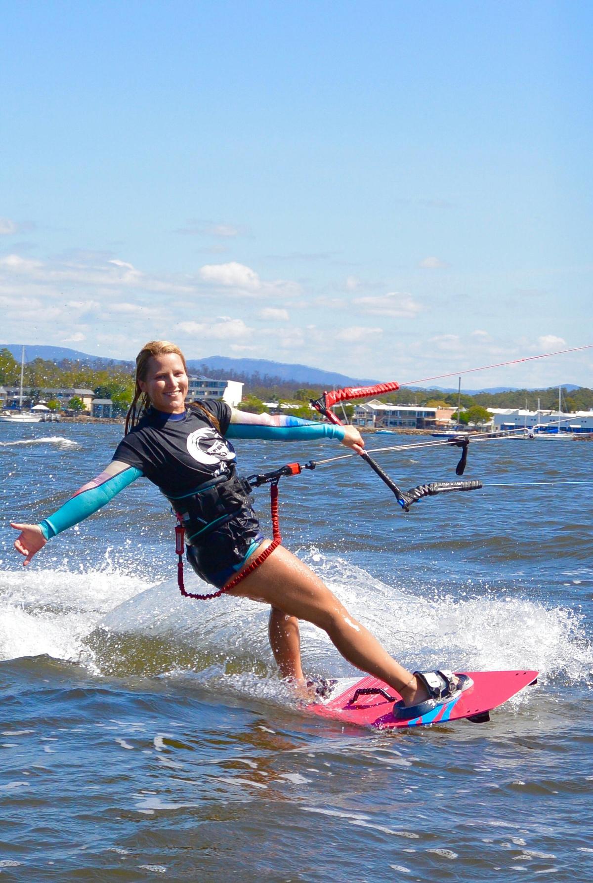 Kitesurfing girls in batemans bay NSW wit the kite bus school