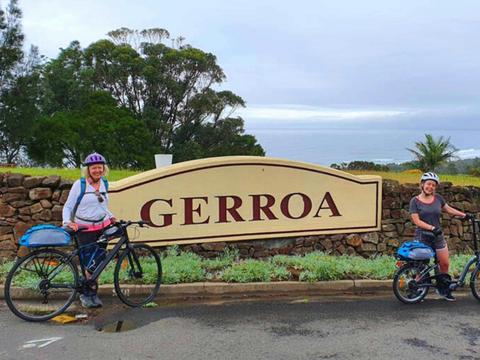 Cyclists arriving into Gerroa on the Thirroul to Huskisson Self Guided Cycle