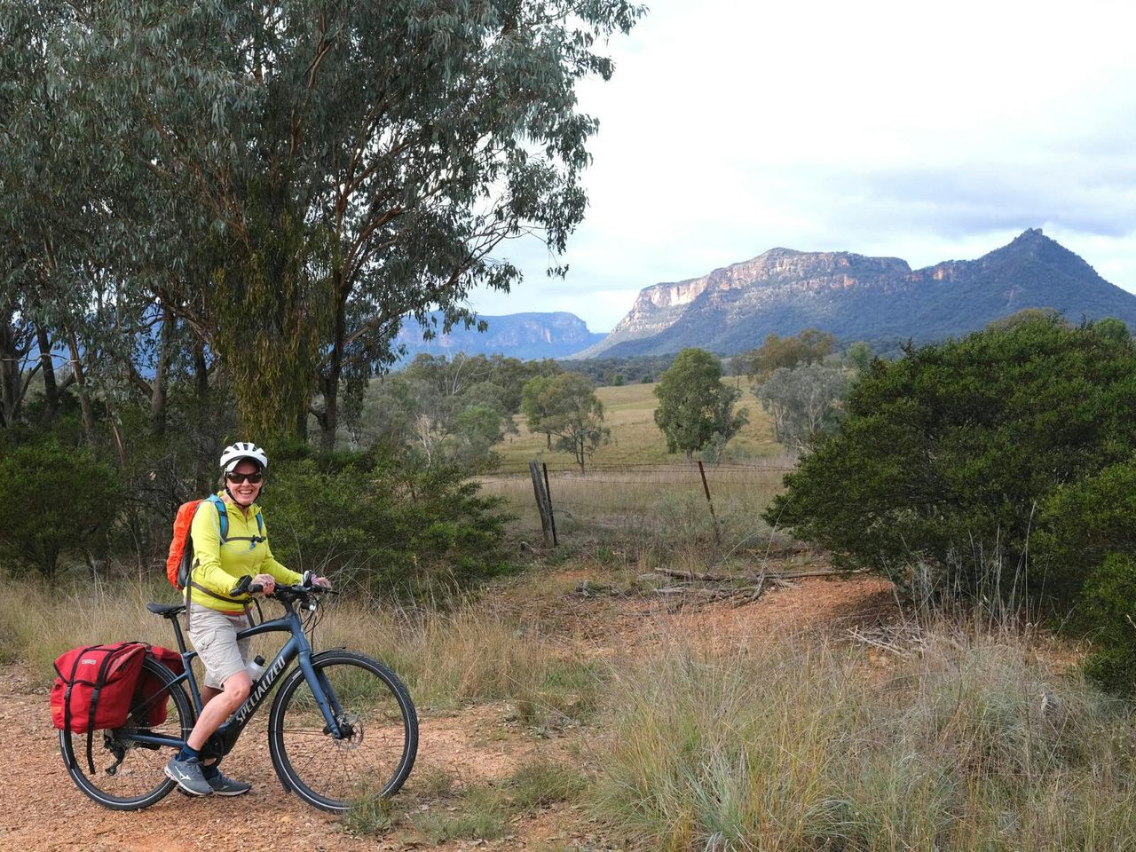 Cyclist at a viewpoint in the Capertee Valley.
