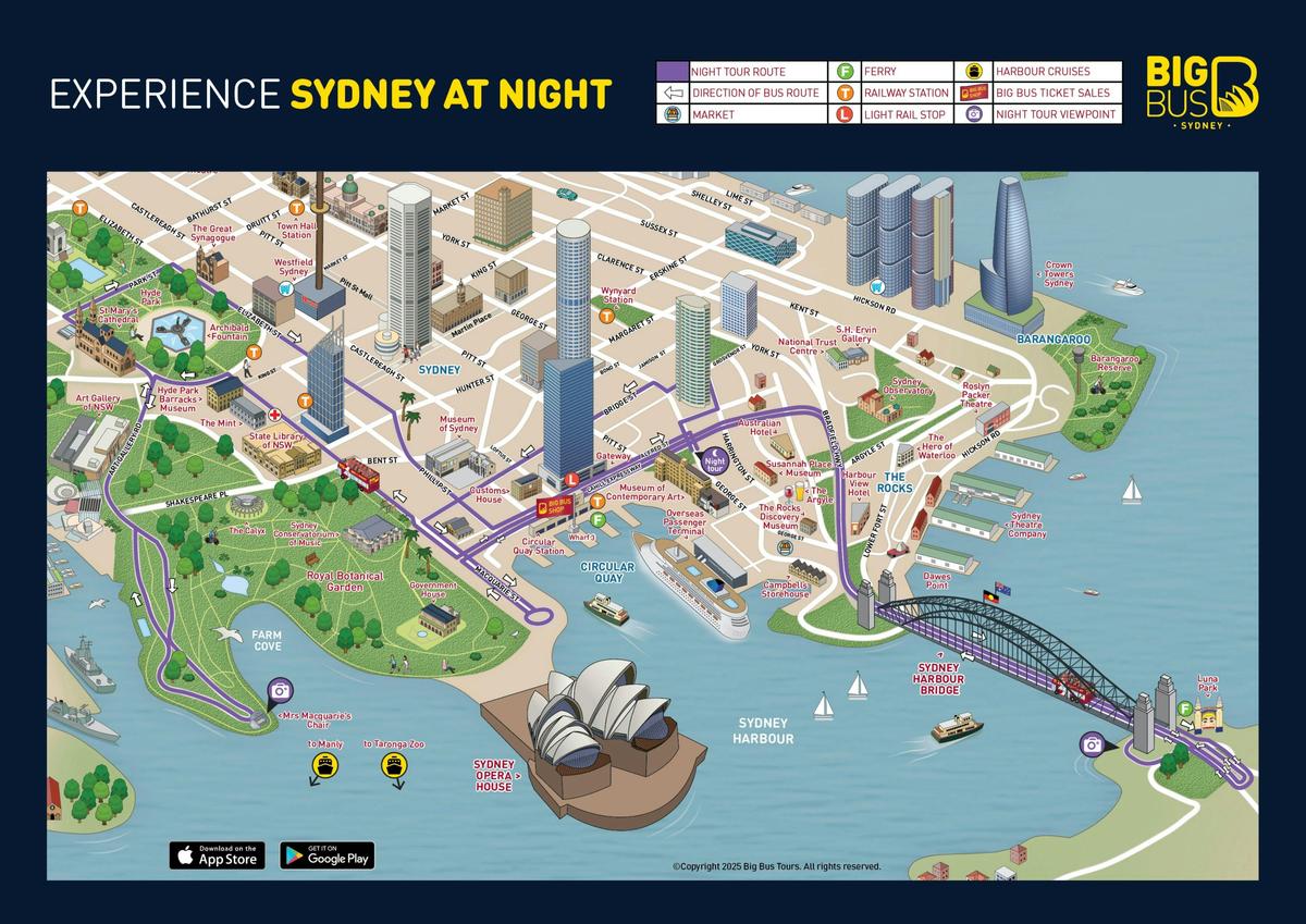 Big Bus Sydney Night Tour map