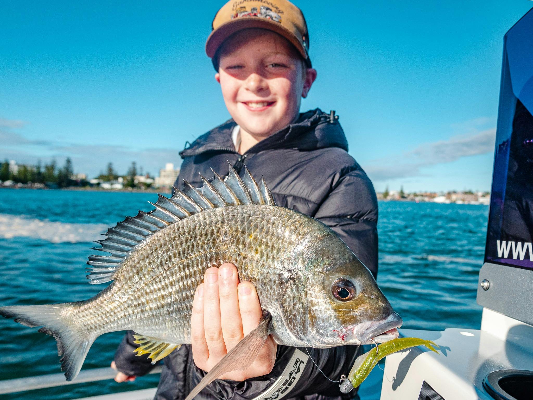 Sid with a thumping yellowfin bream caught on lure