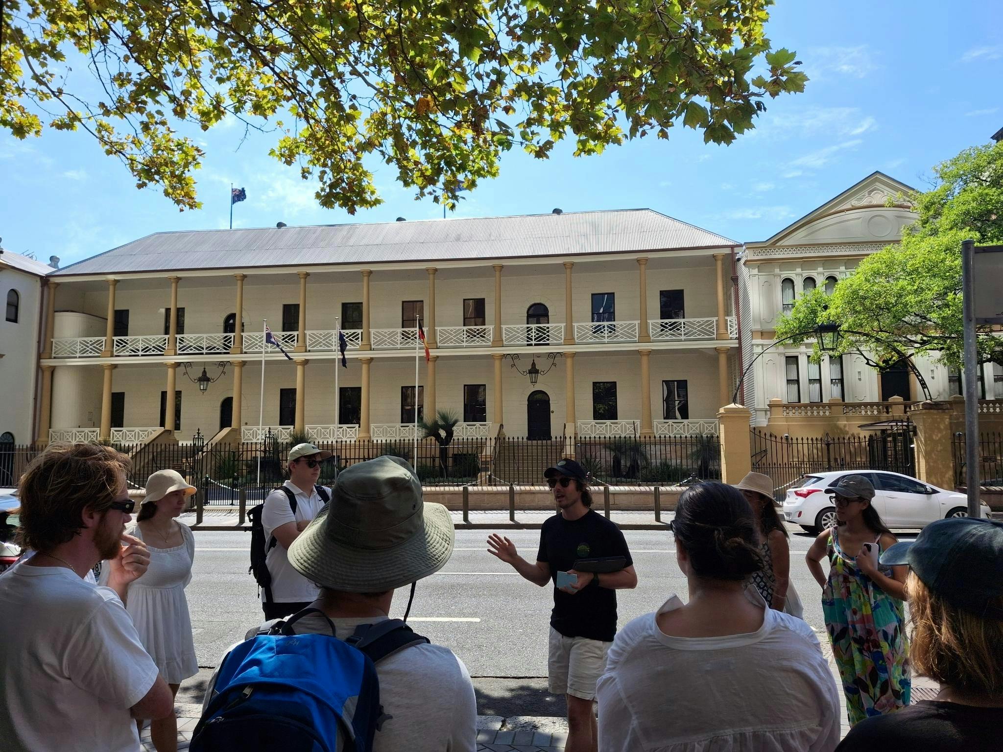 Australiana Tour group outside of NSW Parliament during the Free Sydney History Walking Tour