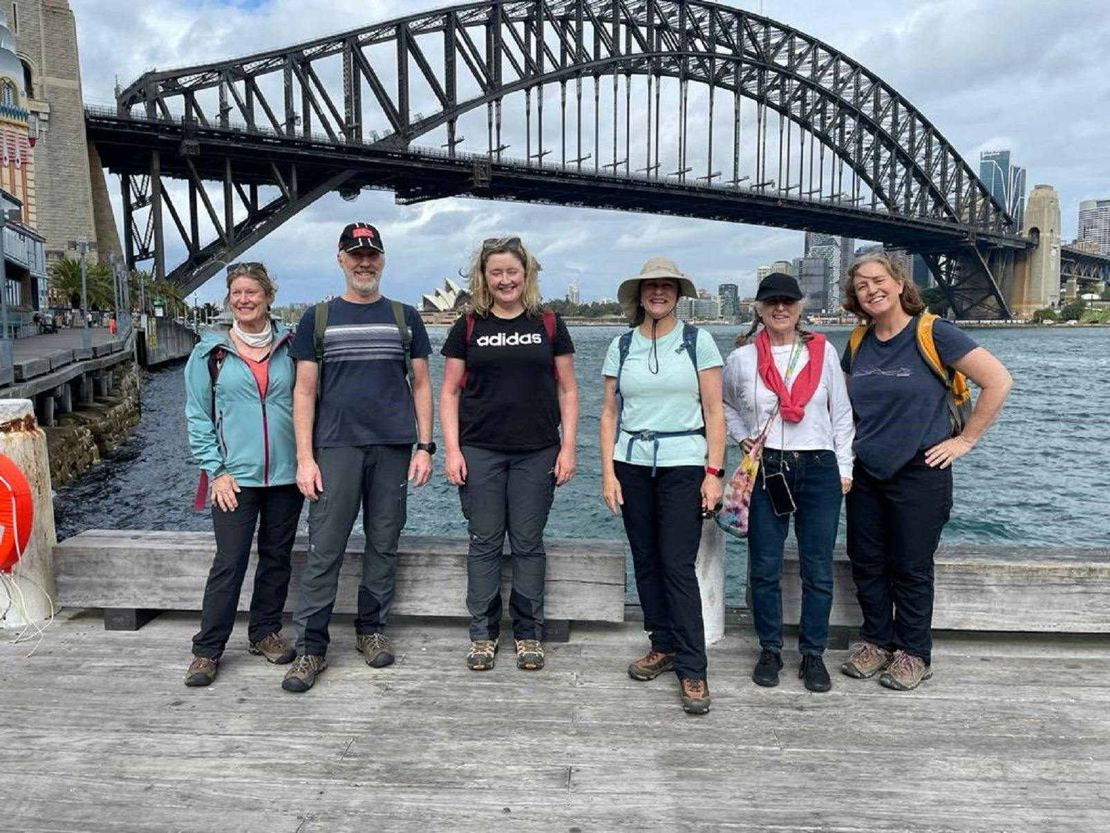 Sydney Harbour Hiking Group in front of Harbour Bridge