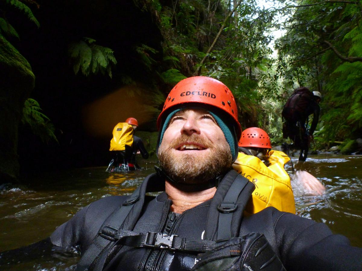 Swimming and gorge walking in a Blue Mountains slot canyon