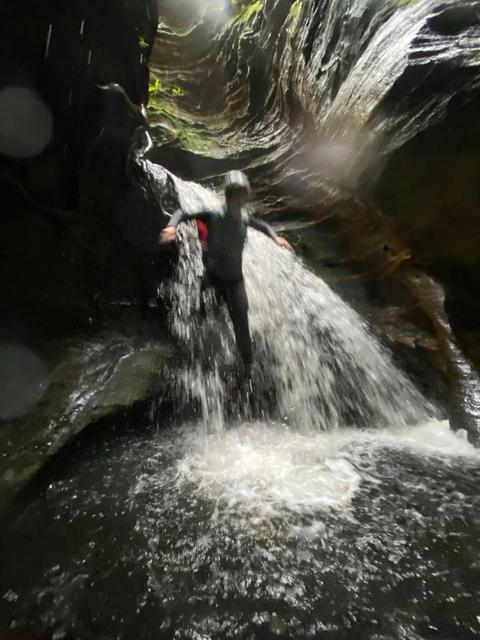 Jumping into Sheepdip Canyon
