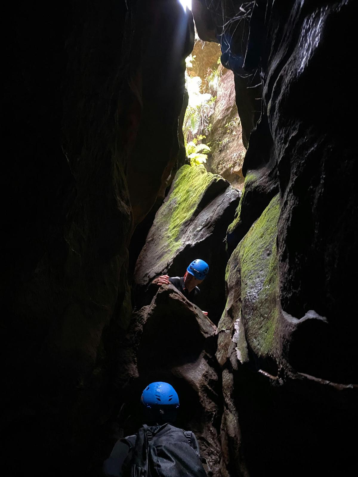 Rock scrambling in Whungee Wheengee Canyon