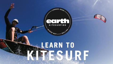 man kiteboarding with logo in foreground