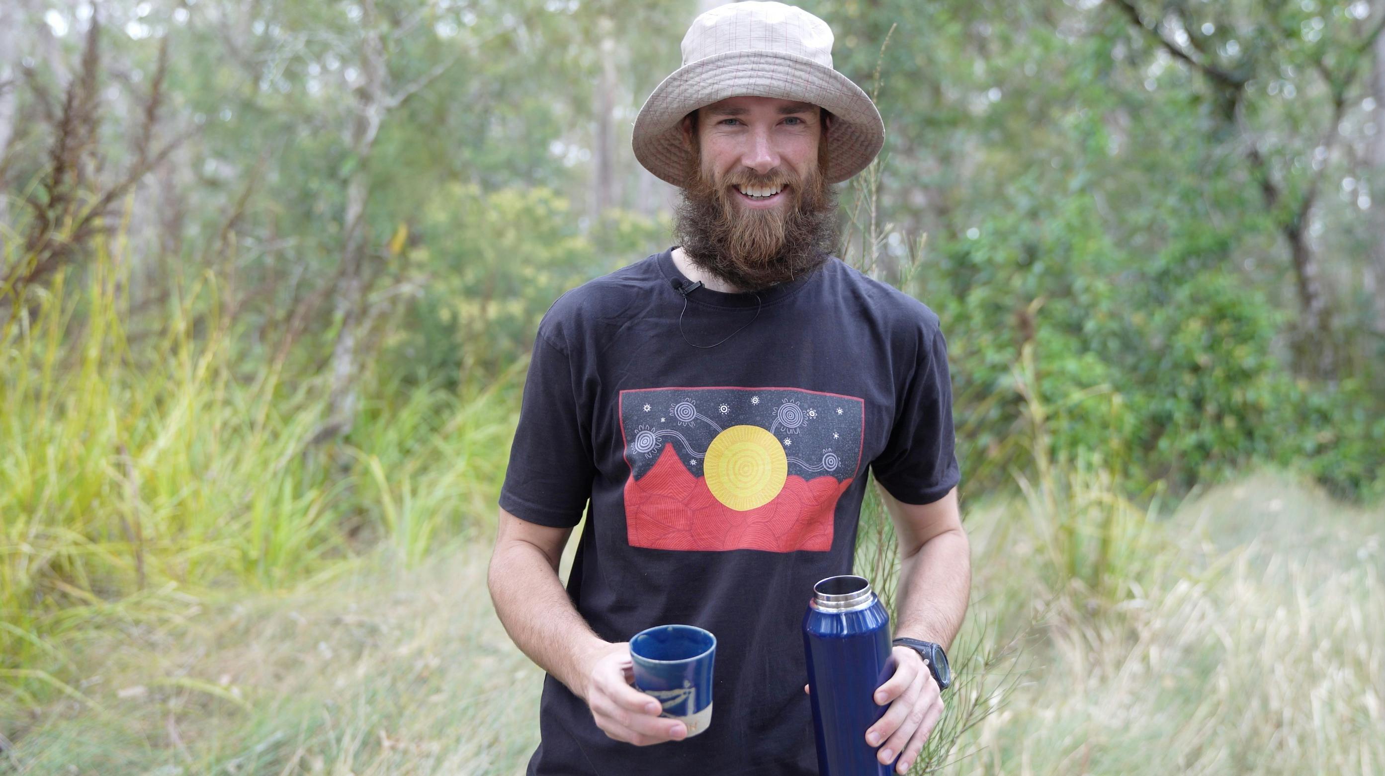 Felix with traditional medicinal lemon myrtle tea. Provided as part  of our morning tea.