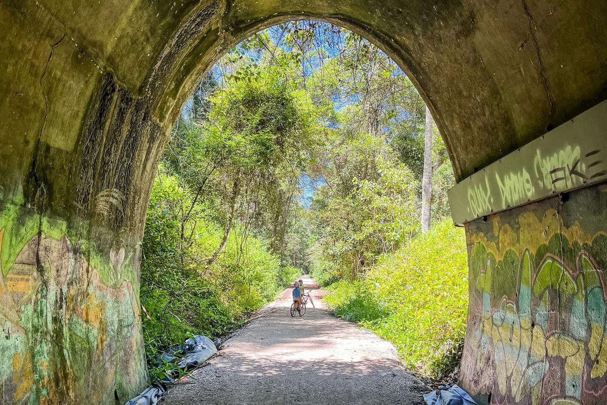 Looking out of the 500m Rail Trail tunnel on the Northern Rivers Rail Trail