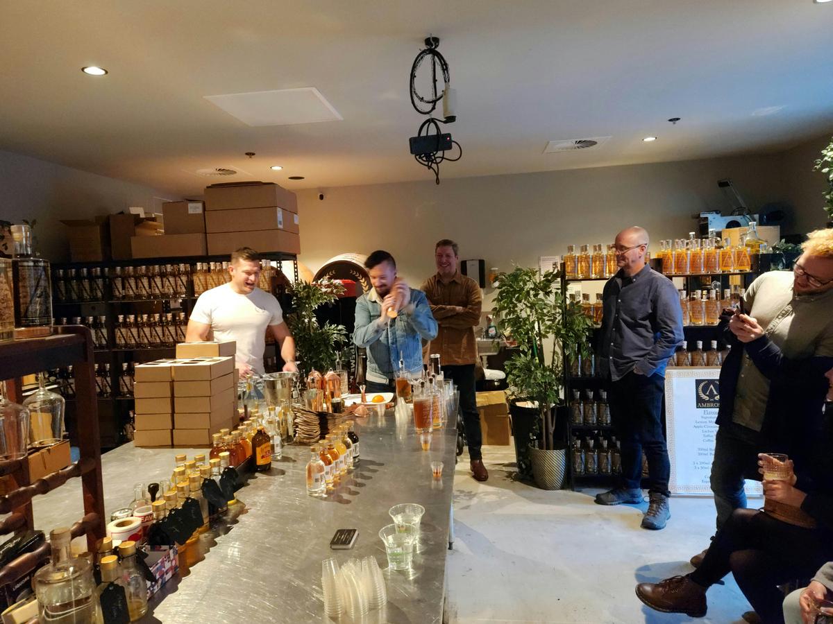 Preparing cocktail at Distillery