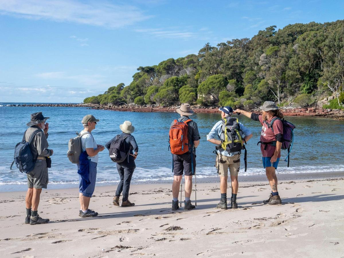 Guests walking along the beach