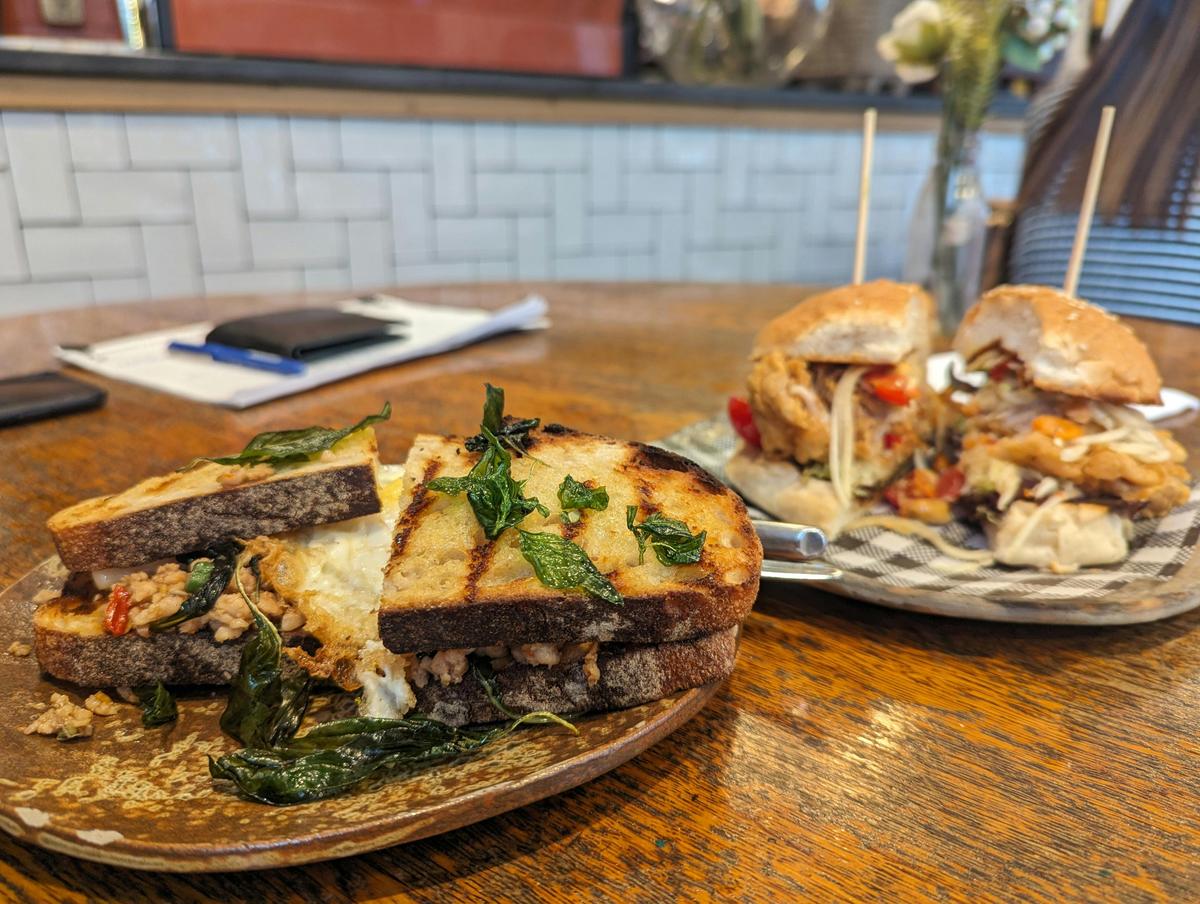 Modern Thai food - papaya salad burger and mushroom sandwich