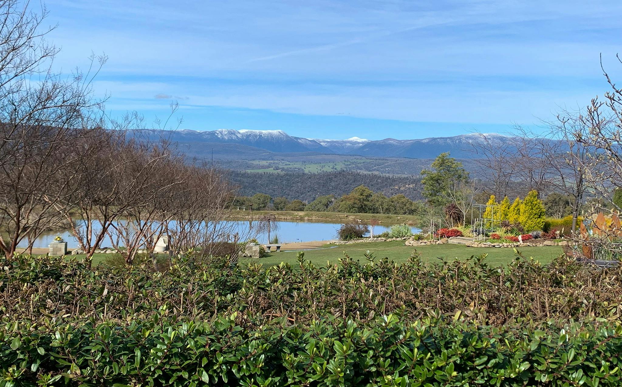 Walk through beautiful Braymont Gardens with stunning views of the Snowy Alps