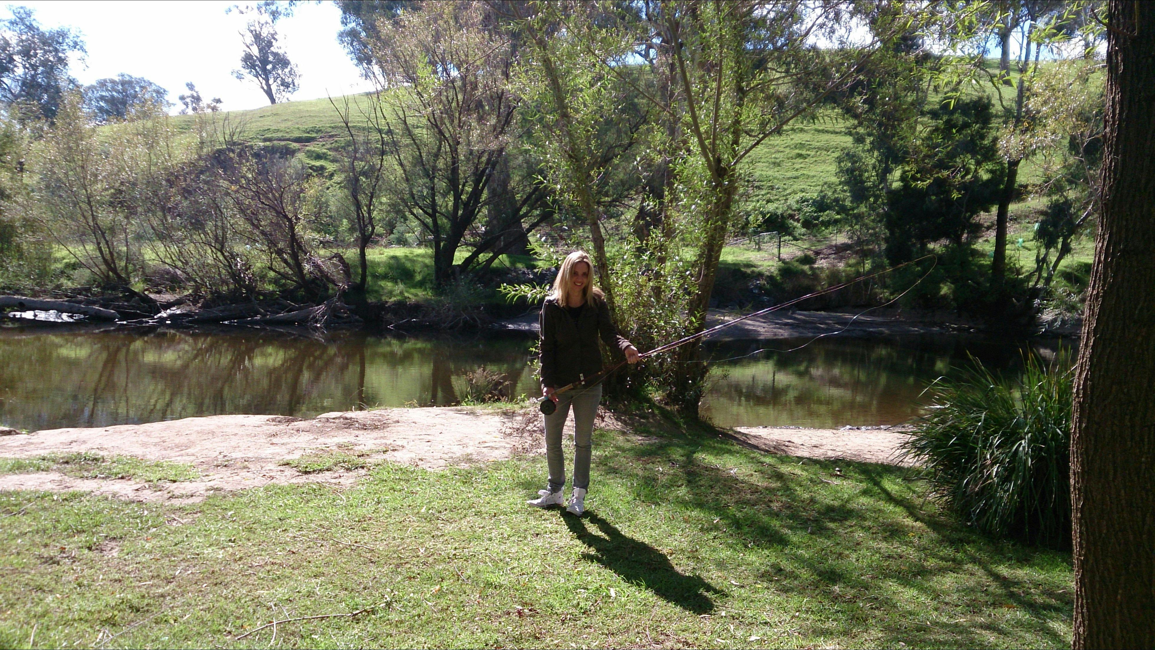 Tumut Fly Fishing conducting Fly Fishing lessons with a keen lady Fly Fisher.